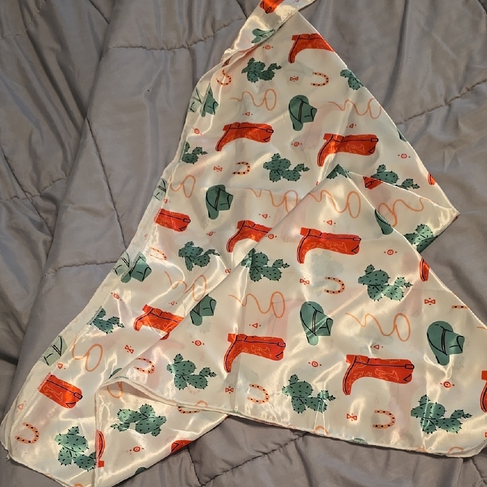 Silk Scarf with Orange and Green Pattern